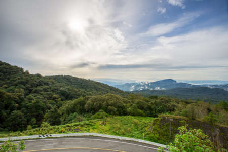 Blured Mountain forest landscape and cloudyの写真素材