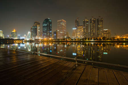 business district and reflection building.の写真素材
