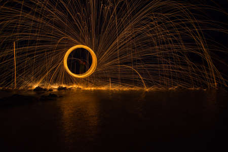 Long exposure of steel wool begin of light.