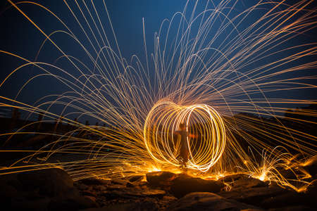 Long exposure of steel wool begin of light.の写真素材