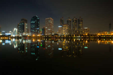 business district and reflection building.の写真素材