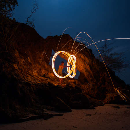 Long exposure of steel wool begin of light.の写真素材