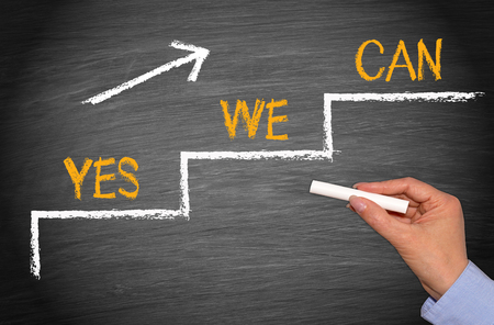 Yes we can - success ladder with arrow and textの写真素材