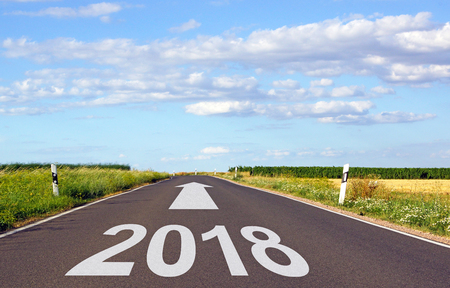 2018 - street with arrow and yearの写真素材