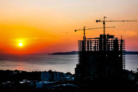 Building Silhouette and sunsetの写真素材