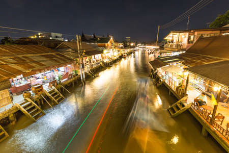 Night scene at Floating market in Thailand