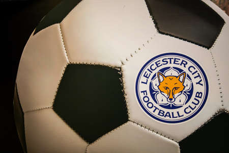 BANGKOK, THAILAND -April 24, 2016: the logo of Leicester City football club on the football.のeditorial素材