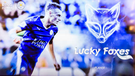 BANGKOK, THAILAND -April 24, 2016: Jamie Vardy is important player of Leicester City football club which show on the LCD billboard.のeditorial素材