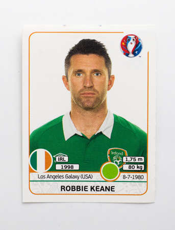 Bangkok, Thailand - June 1, 2016: Panini Official licensed sticker of Robbie Keane who is player of Northern Ireland for 2016 UEFA Euro France.のeditorial素材
