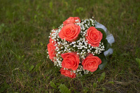 pink and white wedding bouquetの写真素材