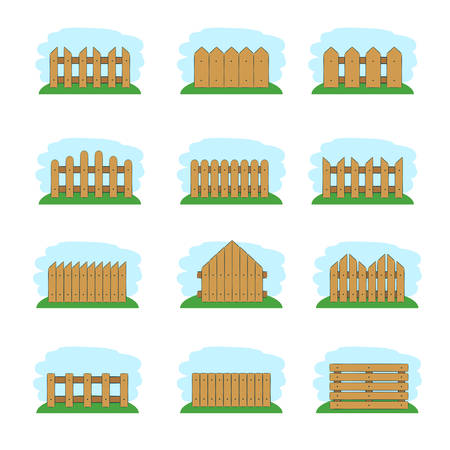 set wooden fences, vector illustrationのイラスト素材