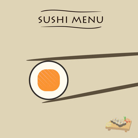 Illustration of various pieces of Sushi with chopsticksのイラスト素材