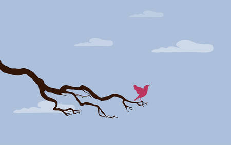 beautiful background with bird on tree branch, vectorのイラスト素材