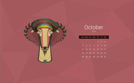 Calendar for 2015, the month of October, the year of the goat. のイラスト素材