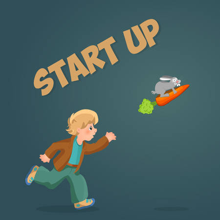 Start up your business, boy launches into the sky rabbitのイラスト素材