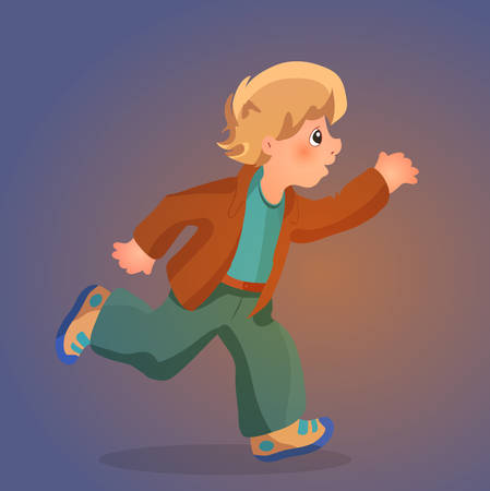 Illustration of a young boy running, vectorのイラスト素材