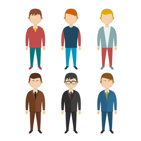 Set of flat human characters  young men  on white, vectorのイラスト素材