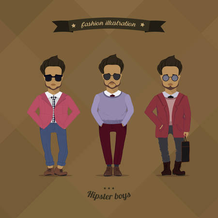 Hipster urban fashion trendy men boys colored sketch character set vectorのイラスト素材
