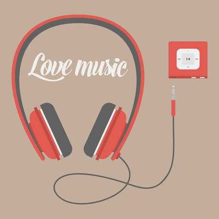 Headphones, flat icon isolated on a brown background. Sound concept background design layout for poster flyer cover brochureのイラスト素材