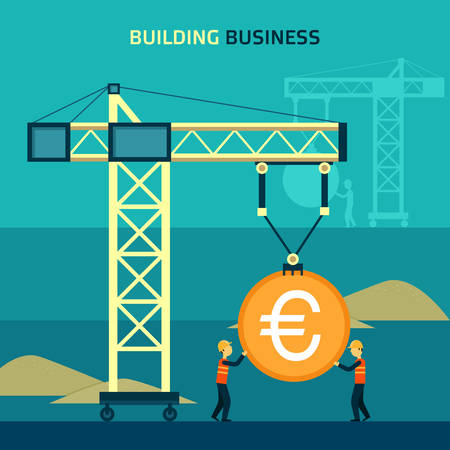 Infographic business euro coin shape template design. Building to success concept vector illustration - graphic or web design layout.のイラスト素材