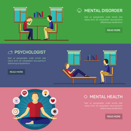Mental disorder psychological treatment with principles of regaining balance flat horizontal banners set abstract isolated vector illustrationのイラスト素材