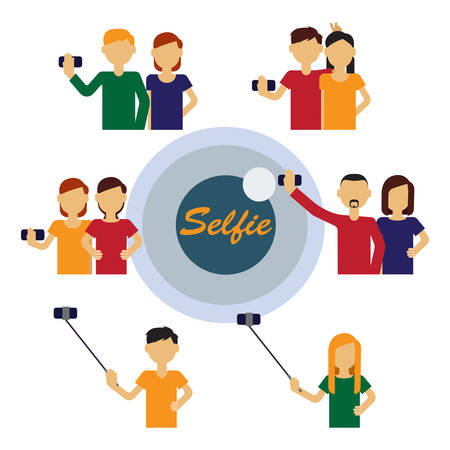 Selfie figures of people. People and friend, person and girlfriends, couple and child. Vector illustrationのイラスト素材