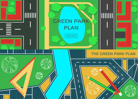 Online city garden creative design software tools professional landscape architect internet site homepage layout abstract vector illustrationのイラスト素材