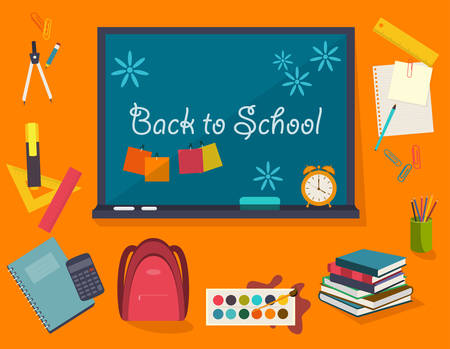 Horizontal banner, background, poster from the school and education icons. Back to school. Flat design. vector illustrationのイラスト素材