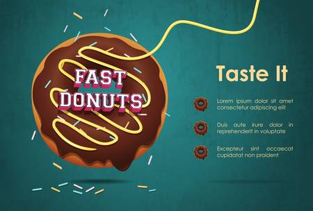 Poster vector template with donuts. Advertising for bakery shop or cafe.のイラスト素材