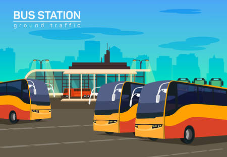 Bus station, vector flat background illustration, eps 10のイラスト素材