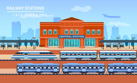 Railway station, vector flat background illustration eps 10のイラスト素材