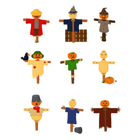 Set of cartoon style scarecrow isolated, vectorのイラスト素材