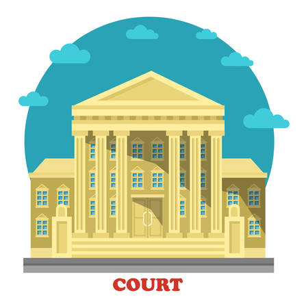 Court or tribunal, courthouse entrance exterior view. Building for justice and civil or common, administrative law, crime punishment and trials. Can be used for government or architecture themeのイラスト素材