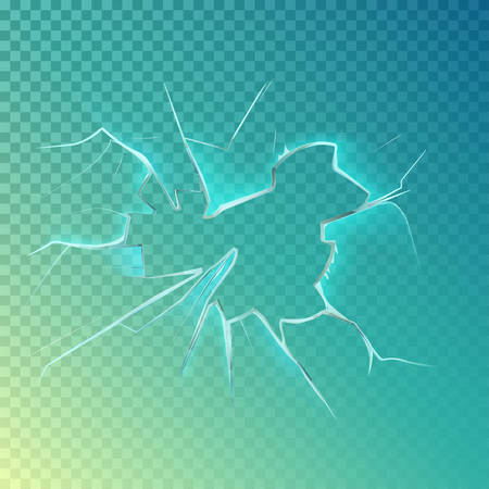 Hole with cracks on screen or glass, smashed or cracked window. Shattered glass background or breaking frame surface. For crime and anger, vandalism and vandal theme, breaking glass or window holeのイラスト素材