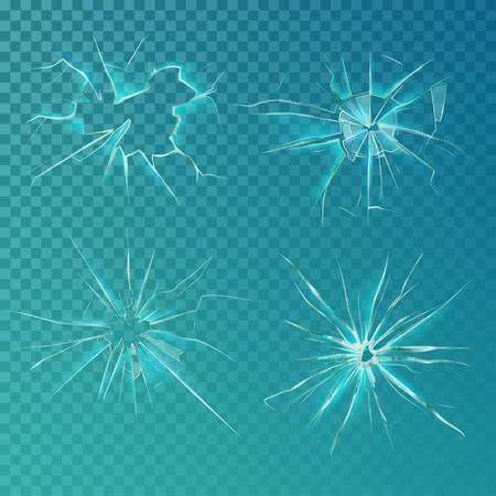 Set of isolated glass cracks on screens or windowsのイラスト素材