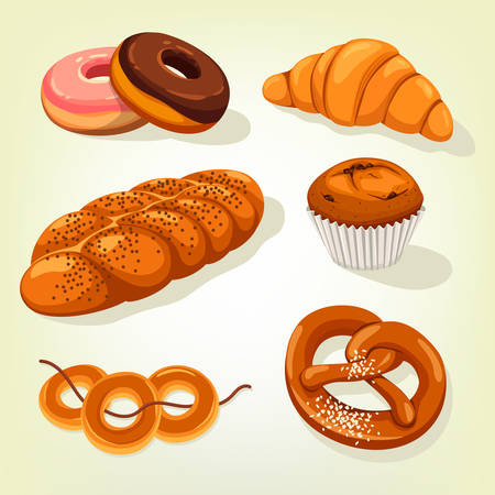 Multigrain bread and bakery cake, croissantのイラスト素材