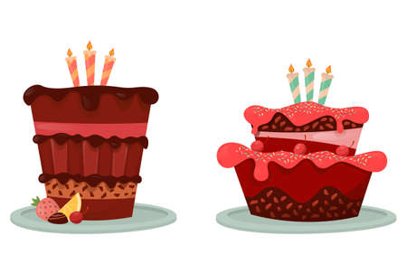Cakes with lemon and berry, candle icon