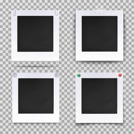 Set of isolated vintage photography empty frames or blank photo or image backdrop. Retro camera picture for wall decoration, old square shaped framework for portrait. Gallery object themeのイラスト素材