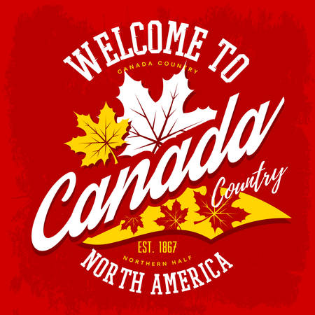 Canada country welcome sign with maple leafのイラスト素材
