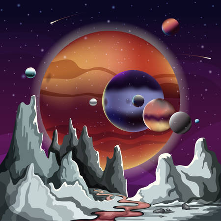 Astronomical planet panorama with terrain and skyのイラスト素材