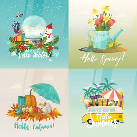 Seasons signs for summer, autumn, spring, winterのイラスト素材