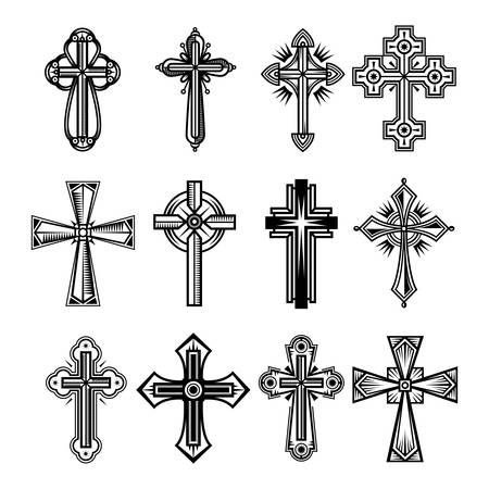 Set of isolated christian and catholicism crosses.のイラスト素材