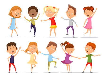Set of isolated little boys and girls dancingのイラスト素材