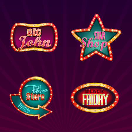 Set of isolated illuminated signboards for shops.のイラスト素材