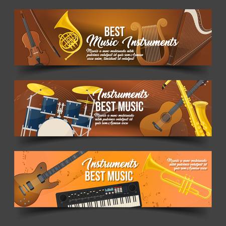 Set of isolated badges for music instrumentsのイラスト素材