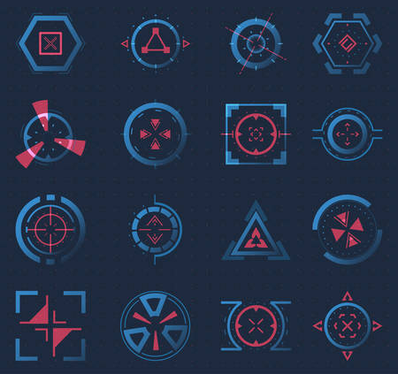 Futuristic crosshairs or aims for target, hud iconのイラスト素材