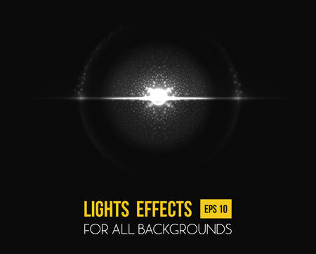 Sunbeam shining through lens, sun light effect. Abstract sunlight radiance of beam light effect background, illumination of star. May be used for sunset or sunshine light effects, flyer background.のイラスト素材