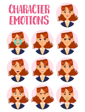 Woman or lady, girl faces with emotionsのイラスト素材
