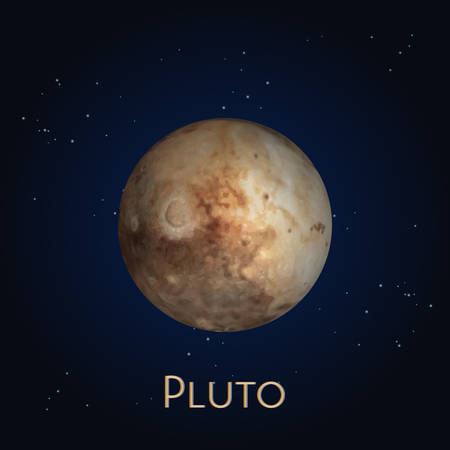 Dwarf planet Pluto icon. Ninth sphere in solar system or satellite Kuiper belt. Sphere in space or...