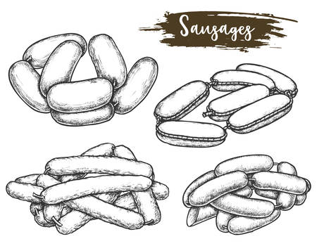 Vintage sketch of tied sausage or line of meatのイラスト素材